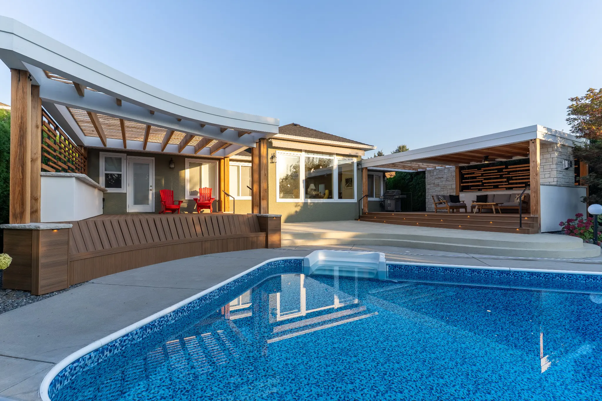 Luxury outdoor patio at dusk